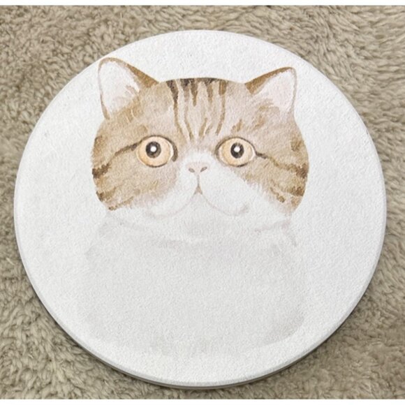 Cat Themed Coasters Ceramic Set Of 4 Round With Watercolor Design - Picture 4 of 8